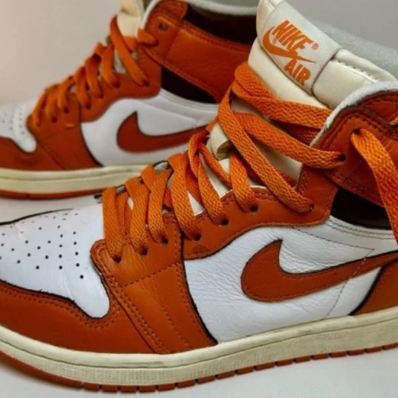 Nike Air Jordans high-tops with orange and white design - Picture 2 of 2